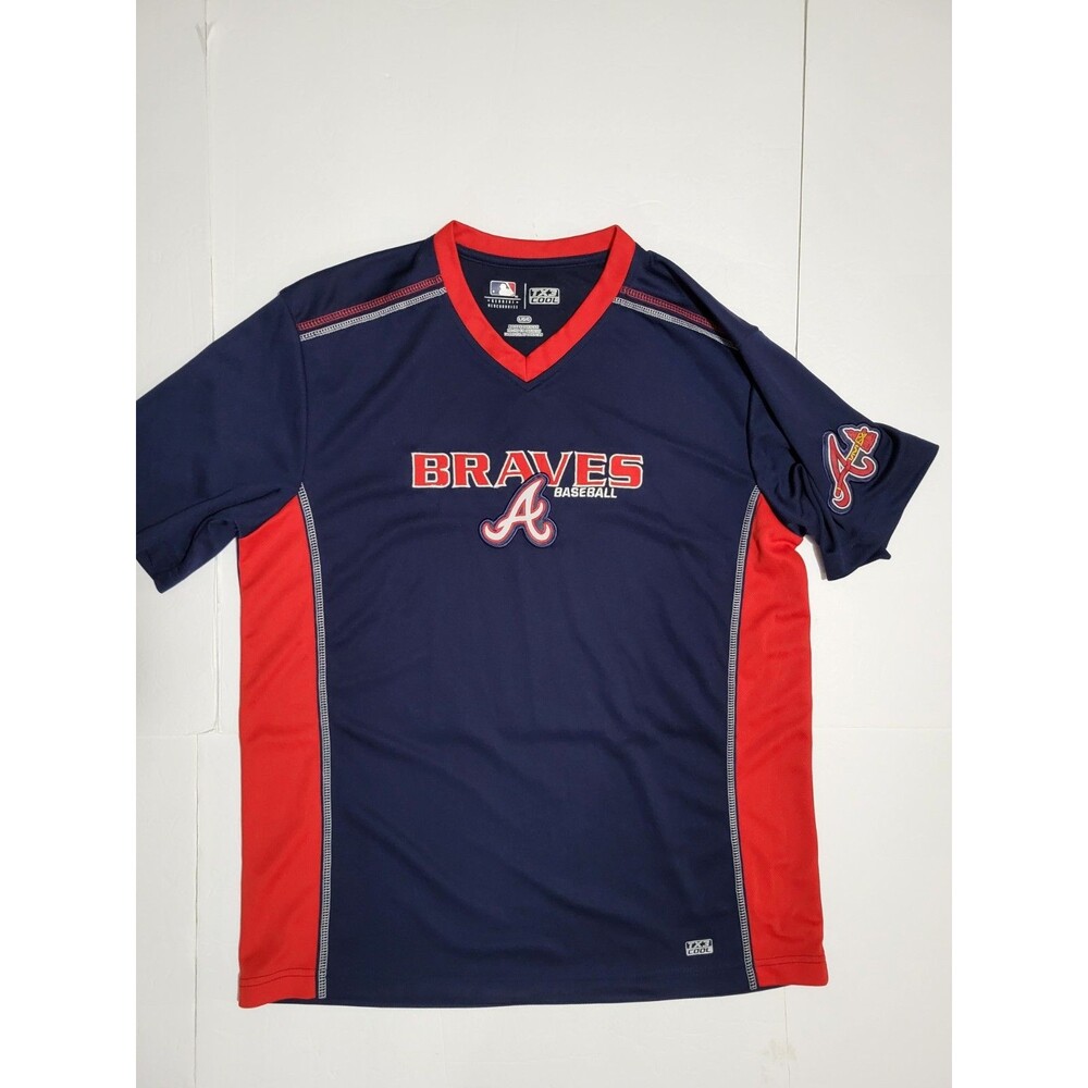 (#2) Atlanta Braves jersey  Shirt Sz Large Official Pullover Red White And Blue